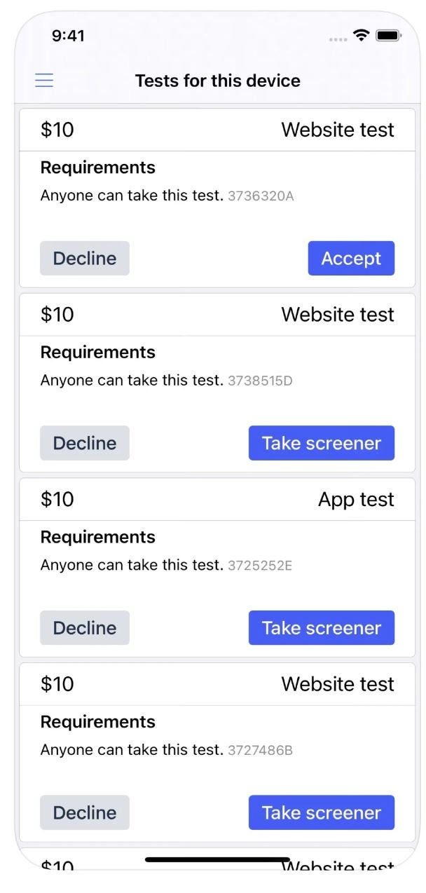 The usertesting mobile app